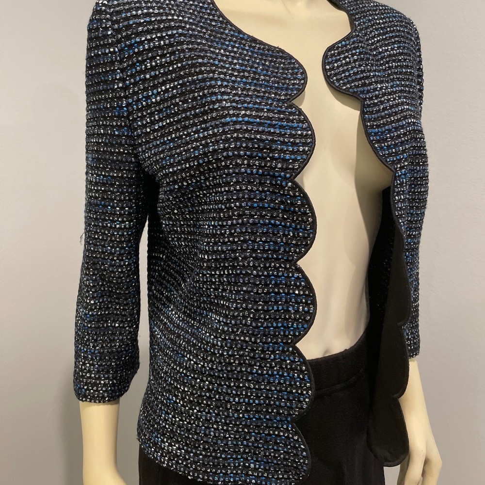 ST JOHN EVENING Jacket Blazer Sz 6 Blue Silver Santana Knits - Picture 1 of 5